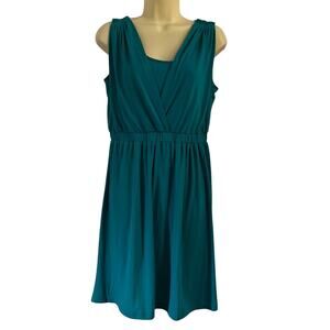 NY Collection Peacock Blue Knit Dress Woman Size Small Sleeveless Draped Bodice